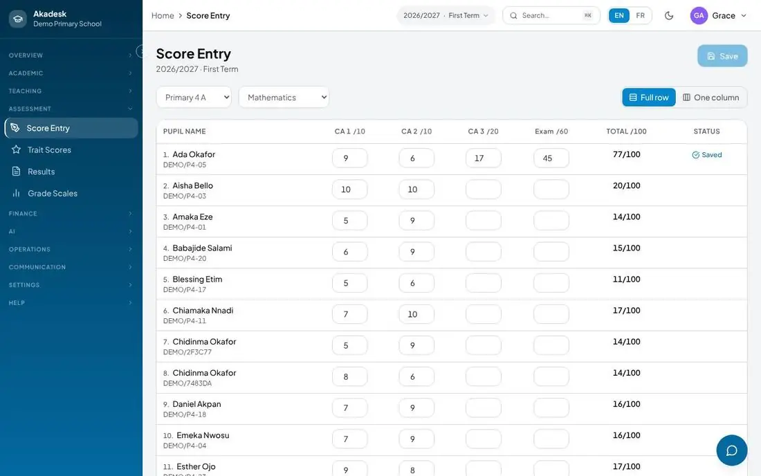 Score entry on a laptop